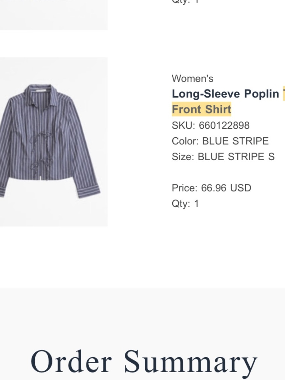 Abercrombie and Fitch Long Sleeve Poplin Tie-Front Shirt in Blue Stripe Size S - Picture 2 of 4